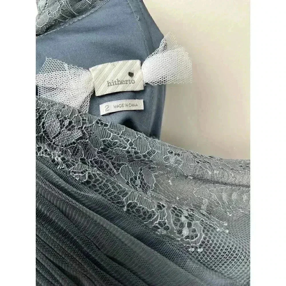 BHLDN Hitherto Fleur Gray Blue Formal Maxi Dress - size 2 - Picture 5 of 6
